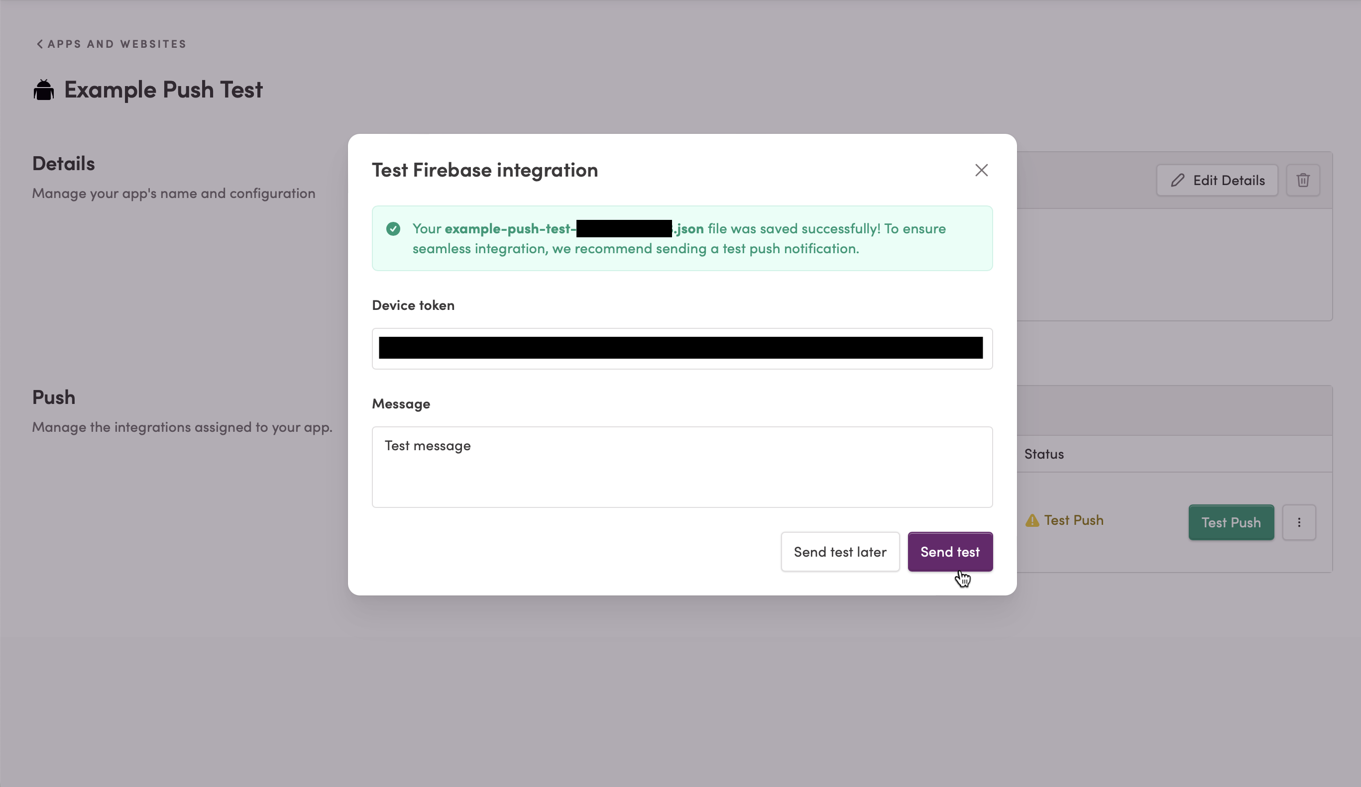 Sending a test message Sending a test message