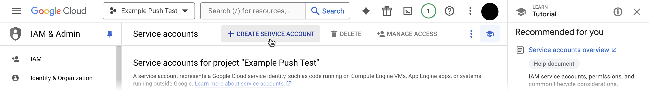 Creating a service account in Firebase
