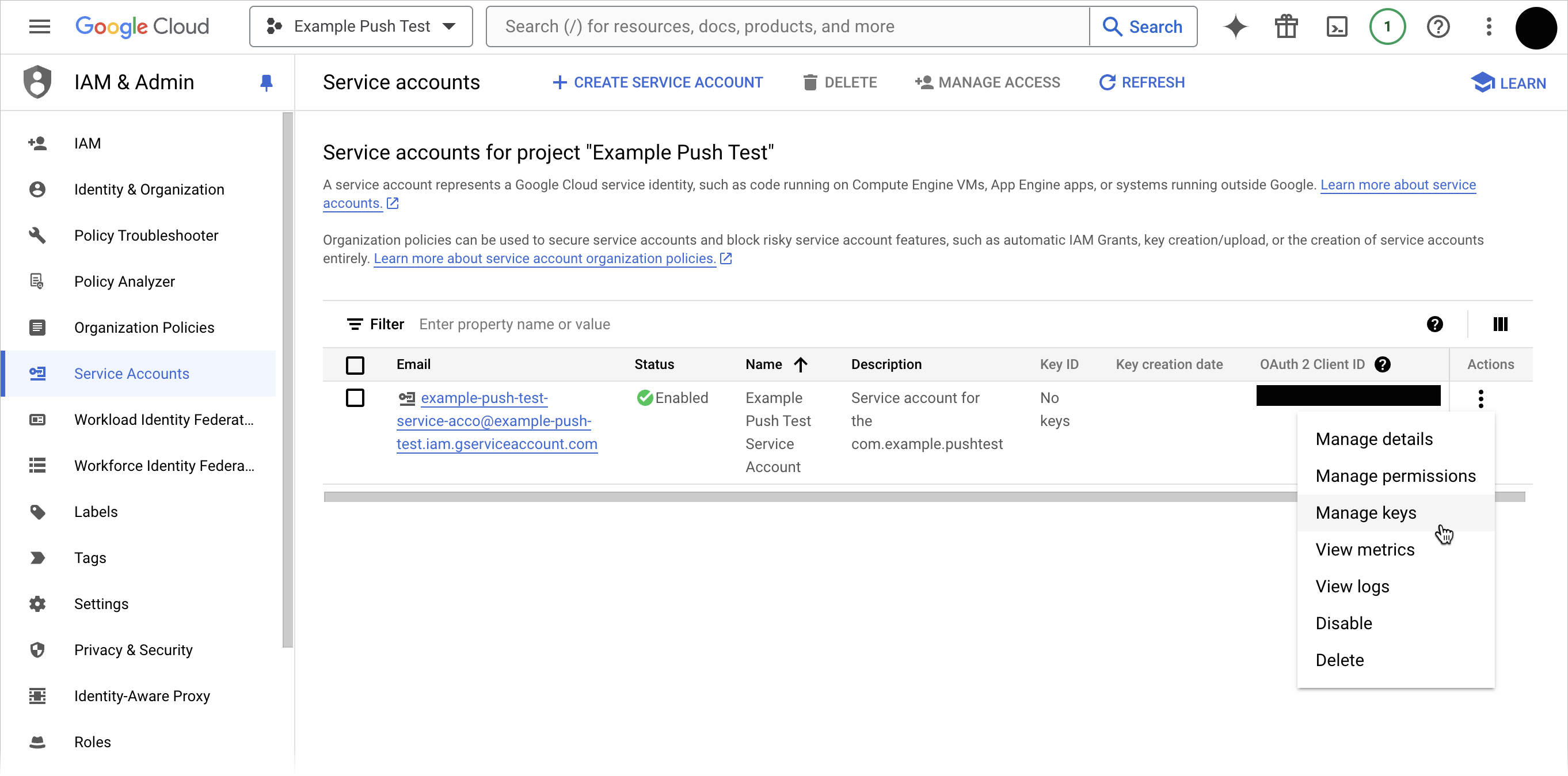 Managing keys for a Firebase service account Managing keys for a Firebase service account