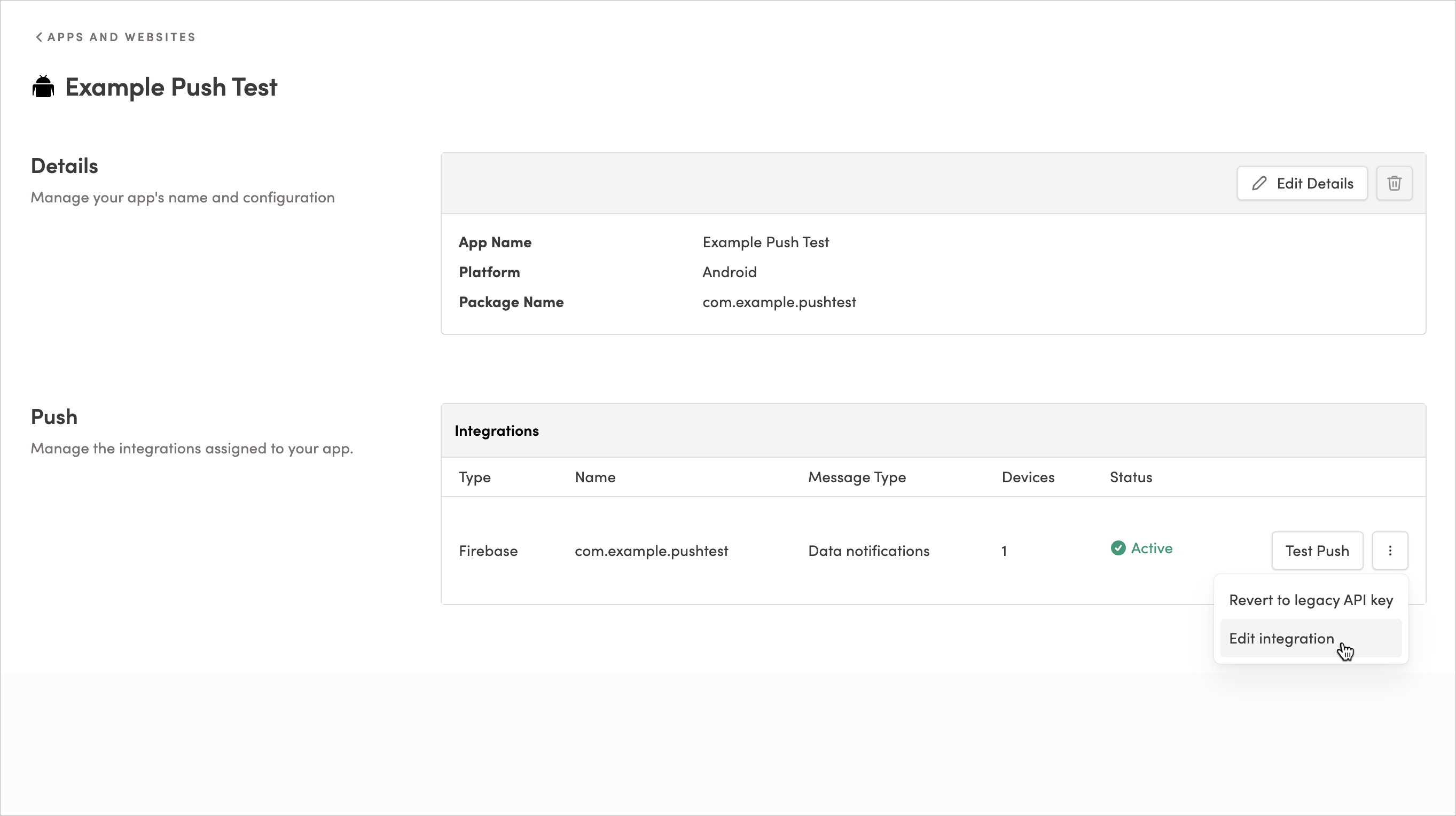 Editing a production app push integration