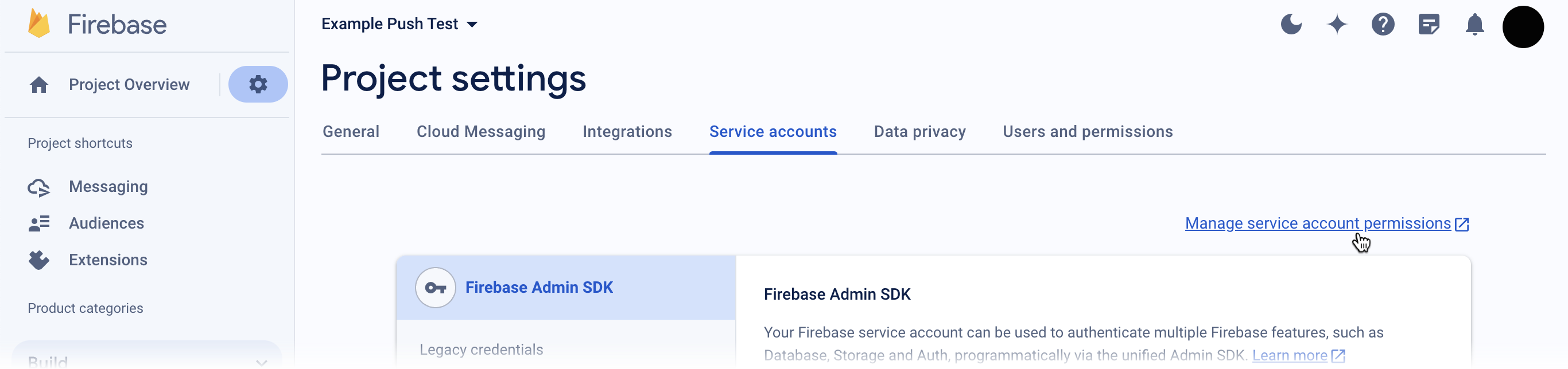 Managing service accounts in Firebase