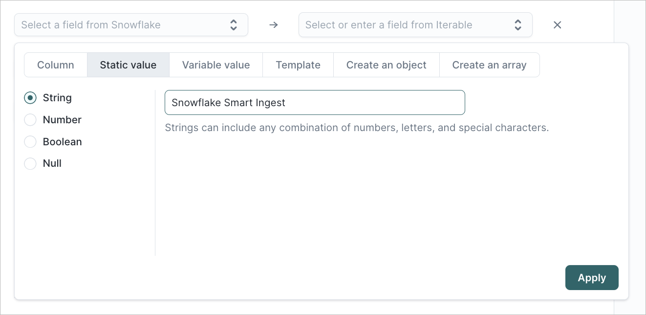 Static value mapping