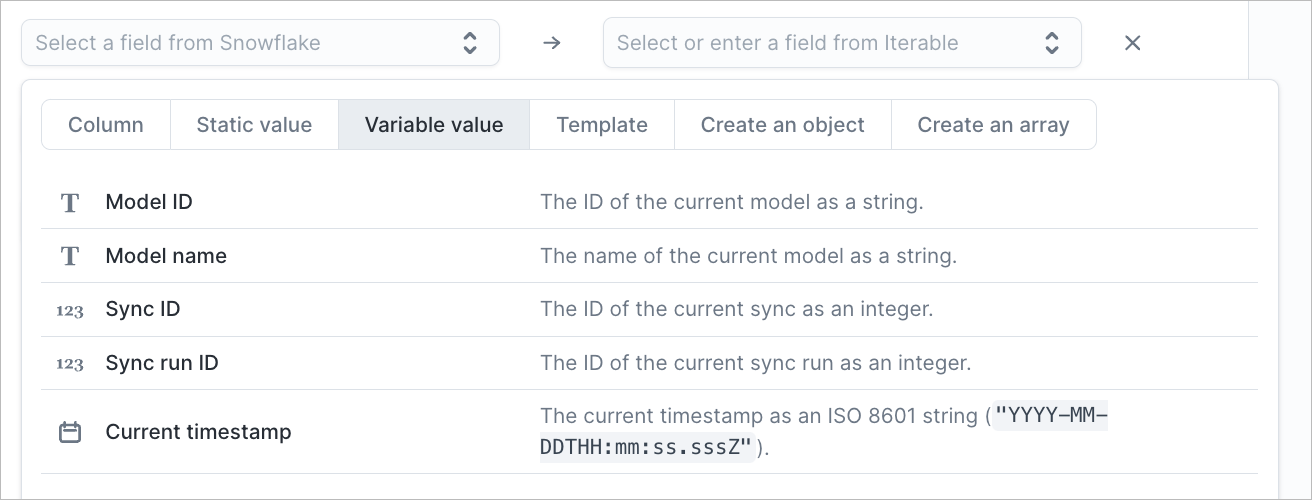 Variable value mapping