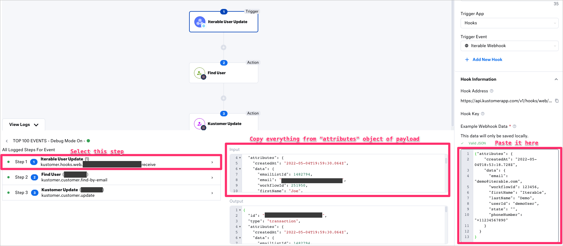An Iterable payload in Kustomer