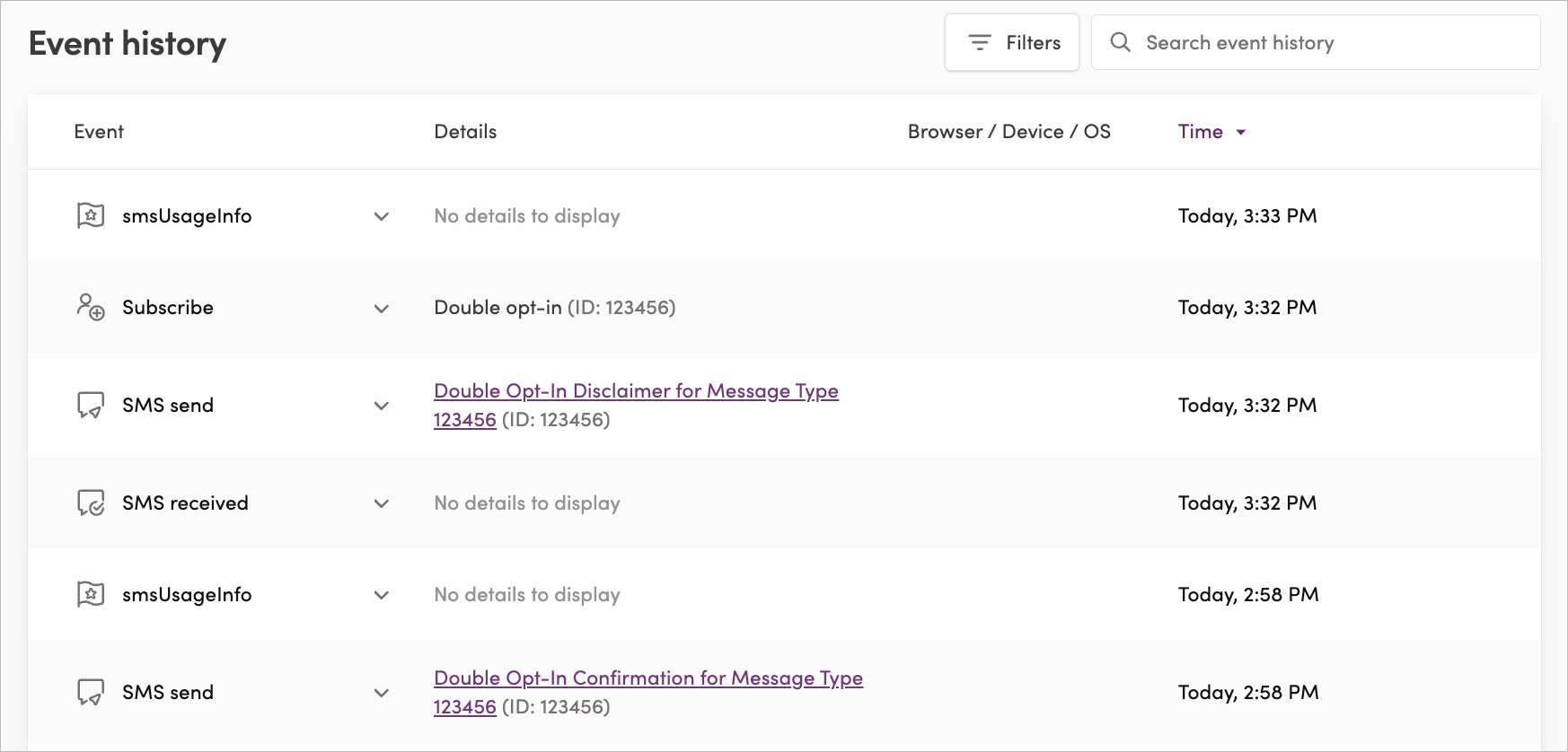 SMS Double Opt-In events