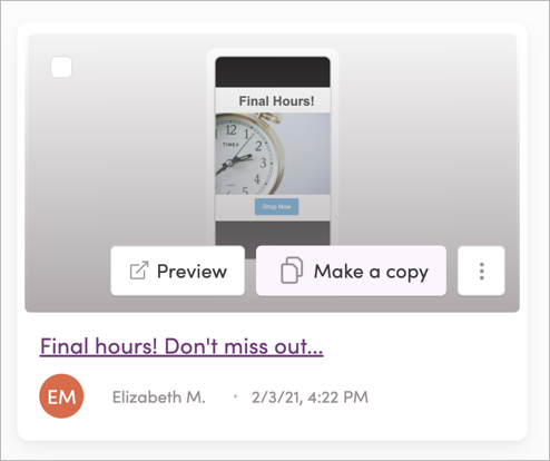 Copying a template in card view