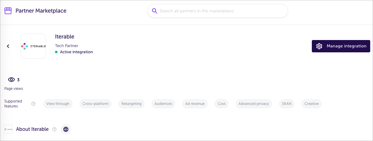 The Manage Integration button