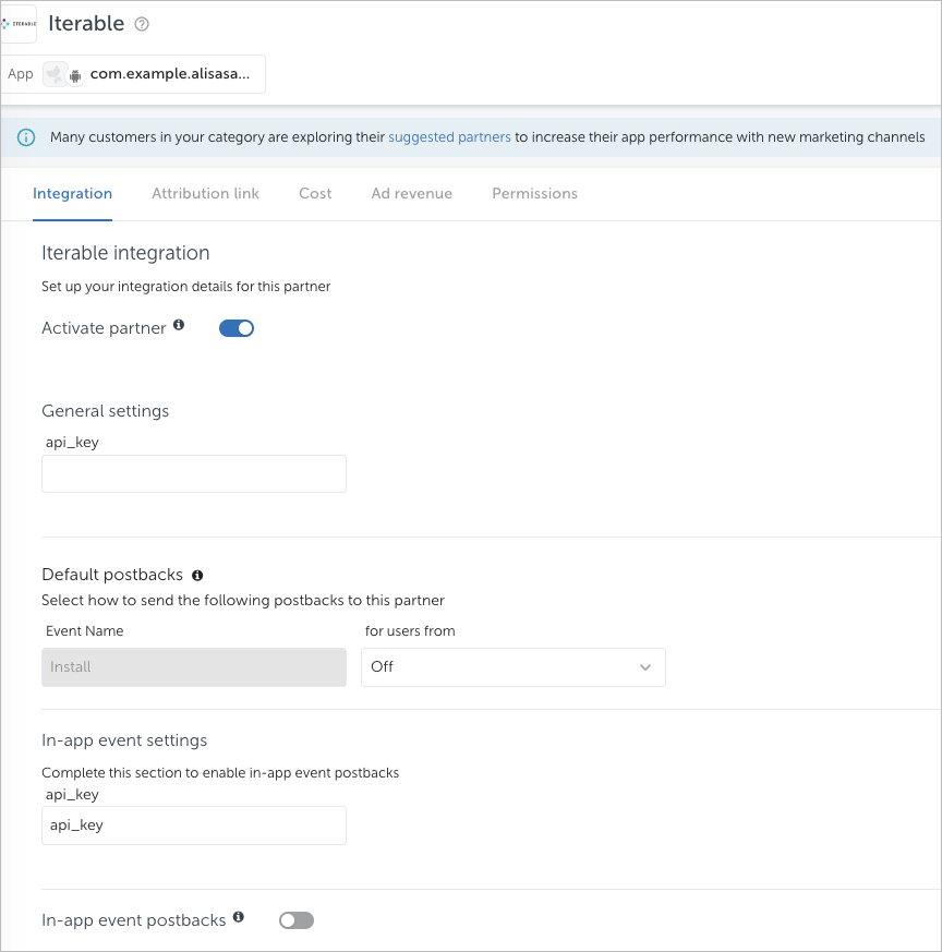 Entering the API key