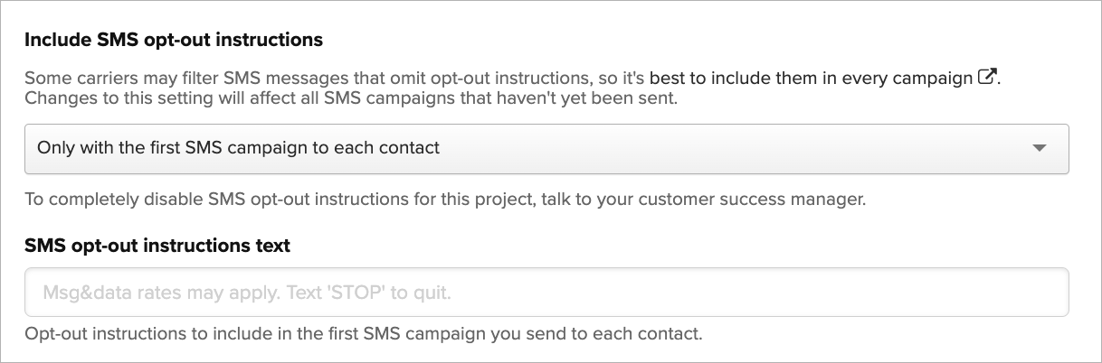 SMS Opt-Out Project Settings