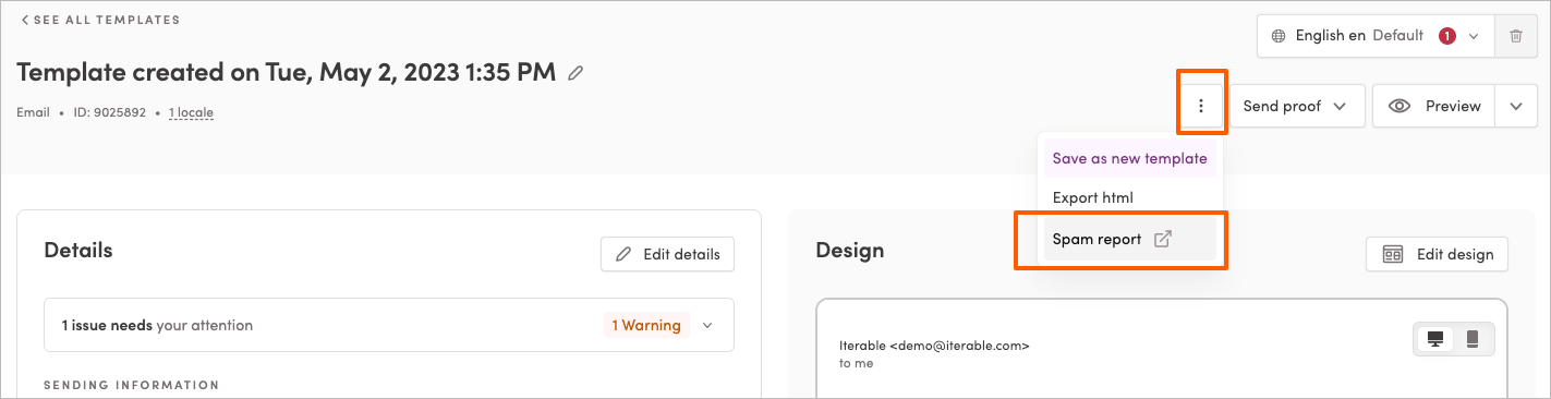 Viewing a template Spam Report