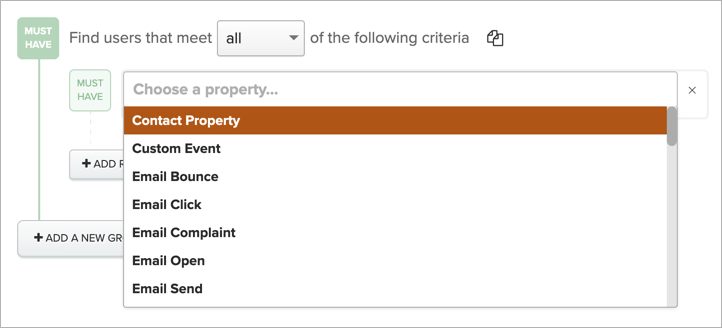 Selecting the Contact Property option
