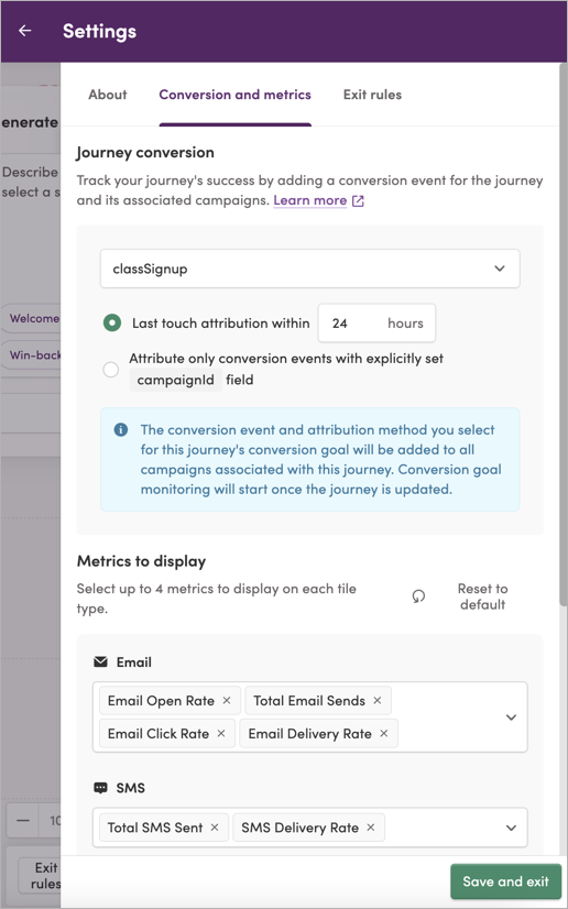 The Conversion & Metrics tab