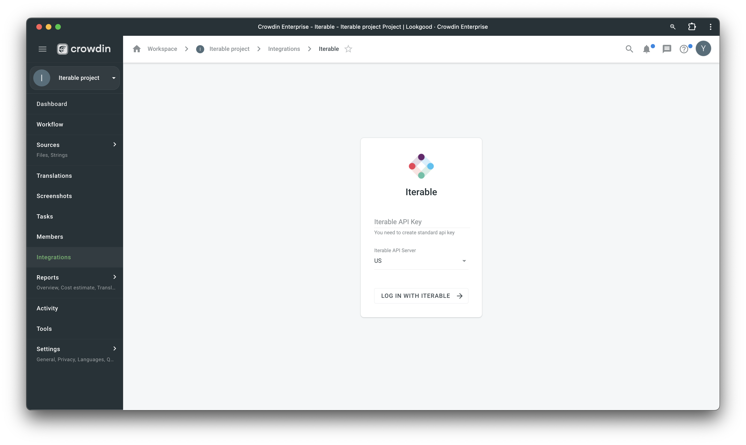 Selecting the Iterable integration