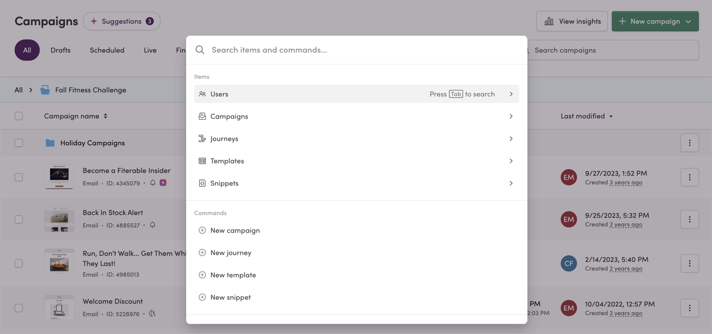 The Quick Actions menu