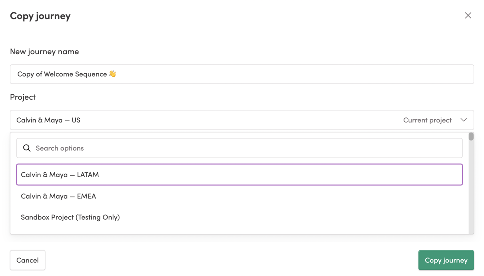 Selecting a different project