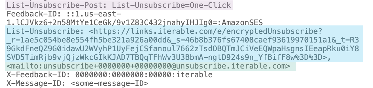 Example default List-Unsubscribe headers for Iterable