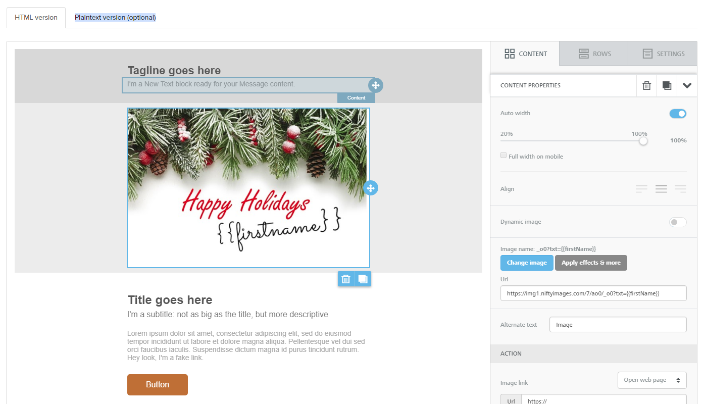 A personalized NiftyImages image before sending