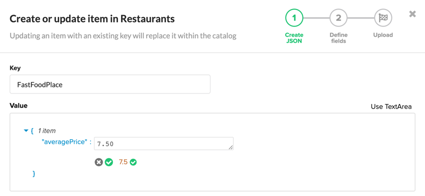 JSON editor data type selection