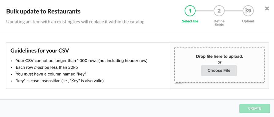 CSV upload window