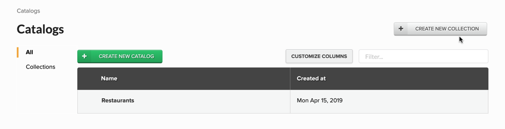 Create a New Collection button