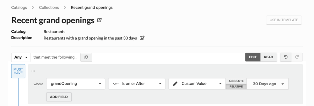 Using a relative date in a collection definition