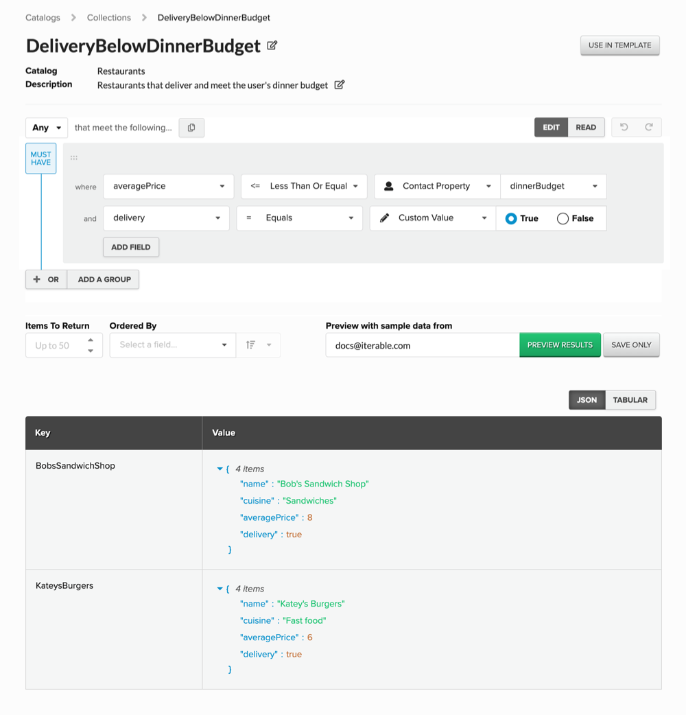 Example collection definition