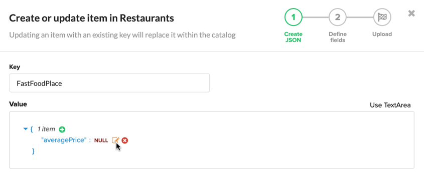 Editing a field in the JSON editor