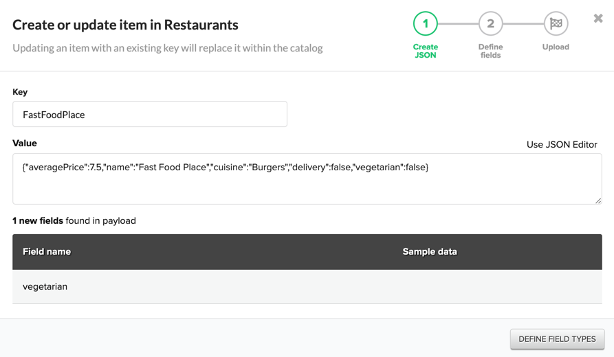 New fields on a catalog item