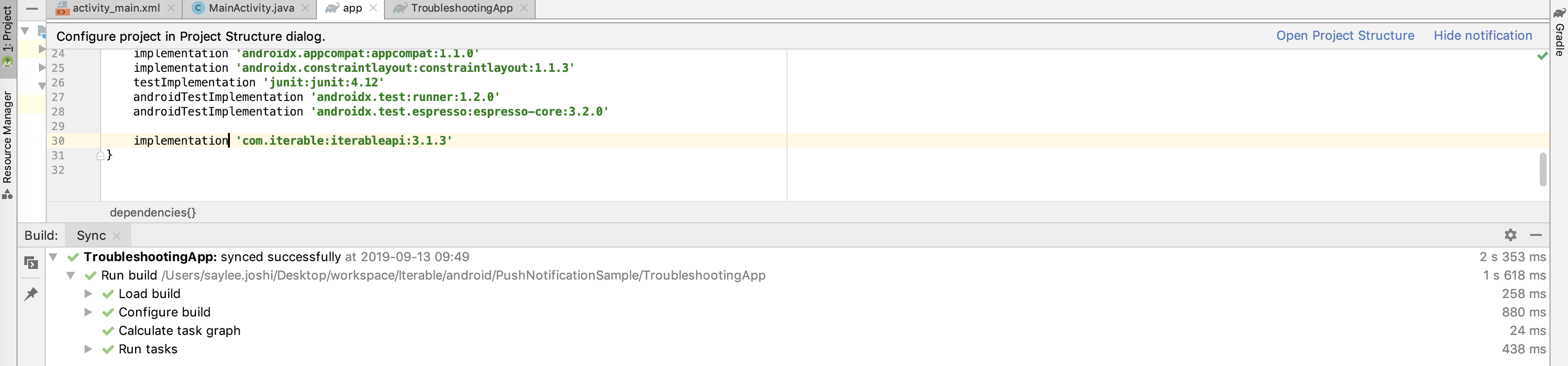 Successful gradle sync