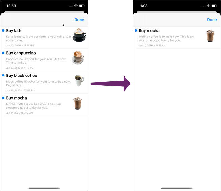 Inbox filtered by message title