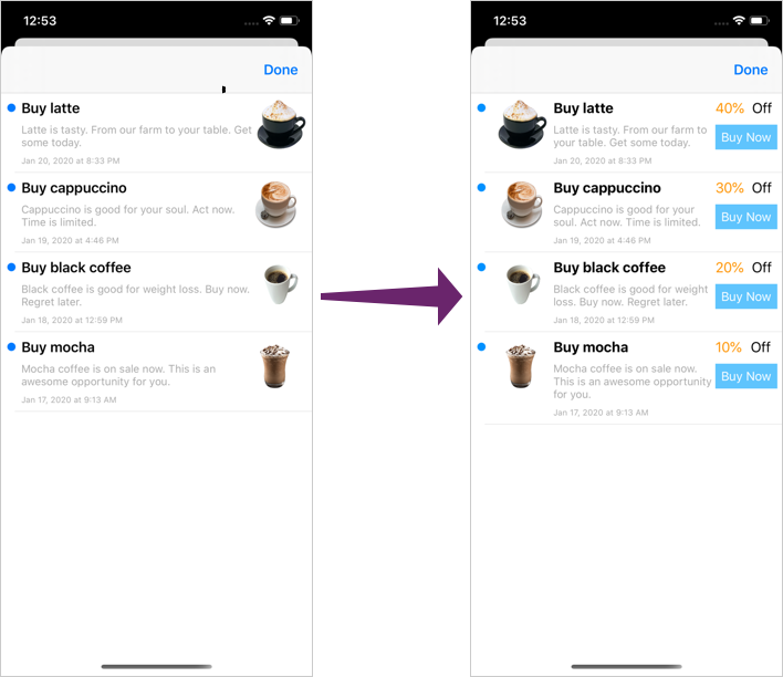 Inbox cells with custom fields
