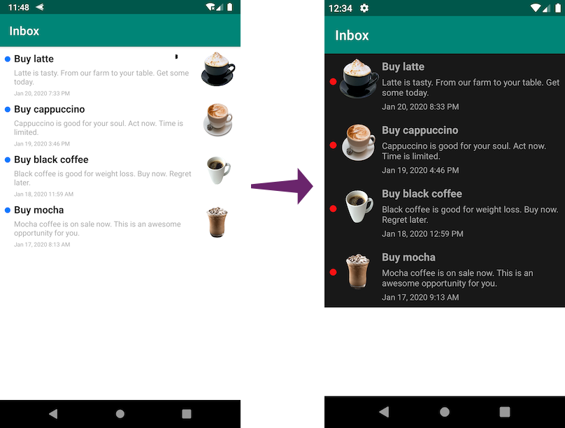 Inbox cells with a custom layout