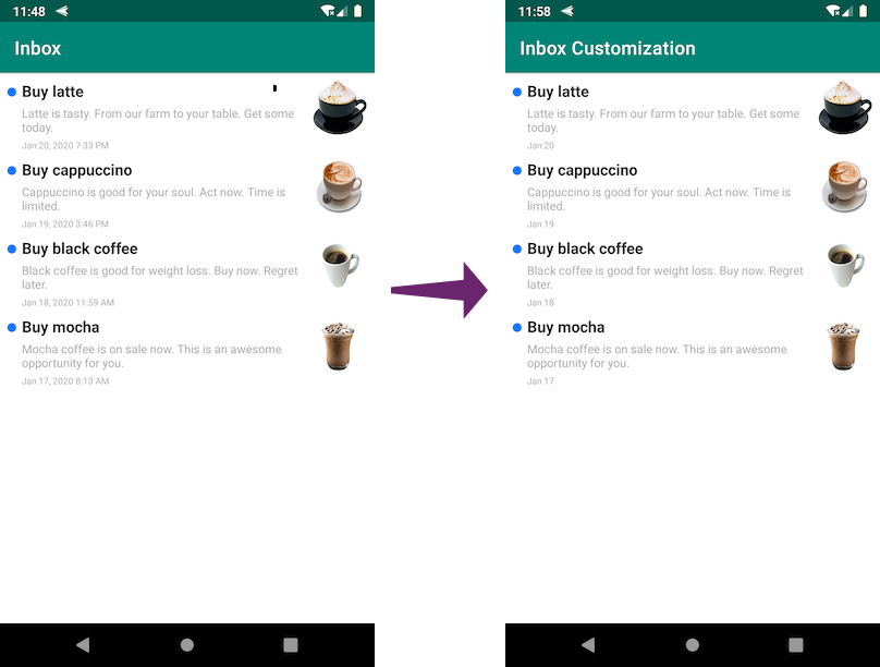 Inbox with custom date format