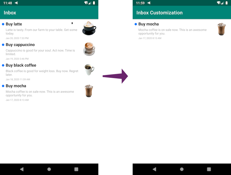 Inbox with filtered messages