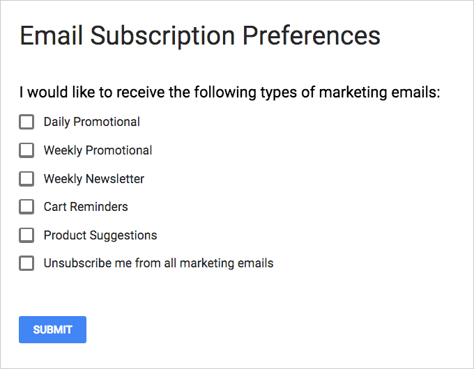 Sample subscription preference center
