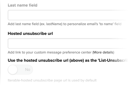 Hosted Unsubscribe URL input