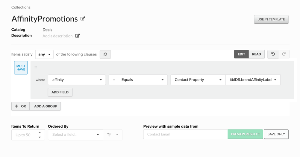 Using a Brand Affinity label in a Catalog collection