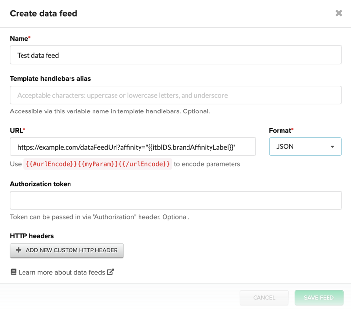 Using a Brand Affinity label in a data feed