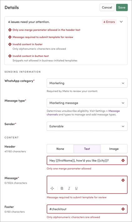 The template Details section