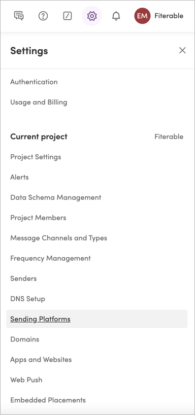 The Sending Platforms option