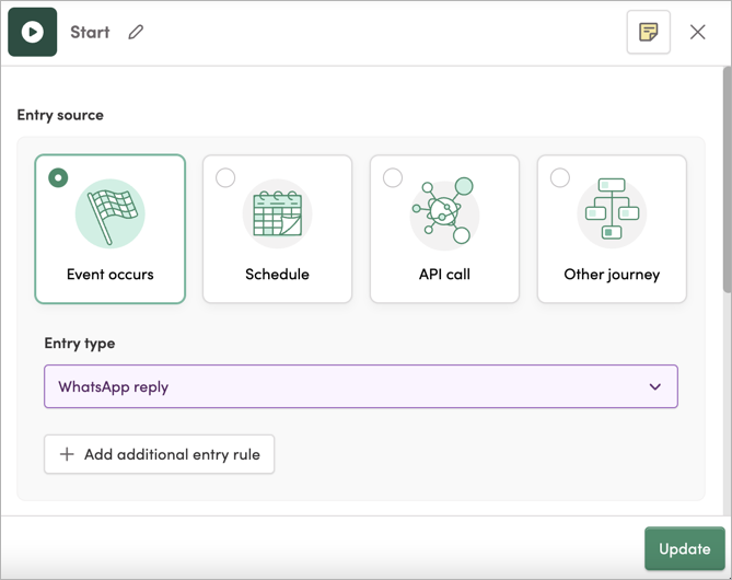 The WhatsApp Reply entry source option