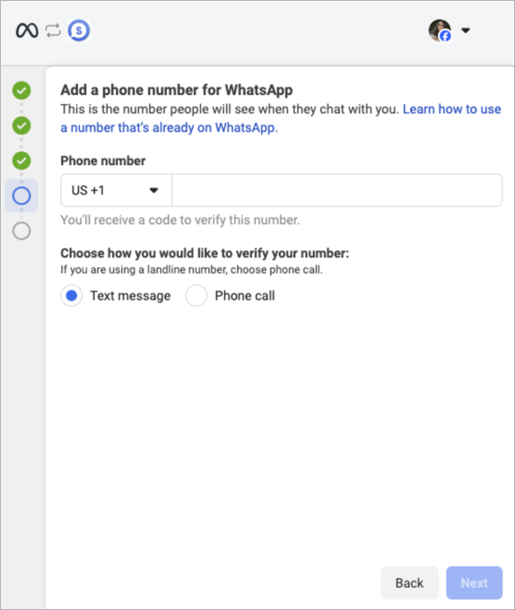 Adding a phone number for WhatsApp
