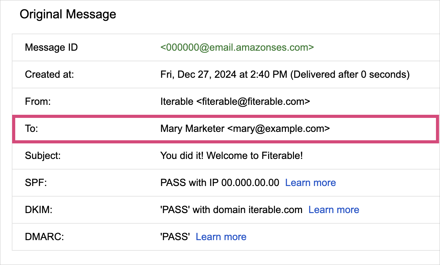 Example 'To Name' field in headers