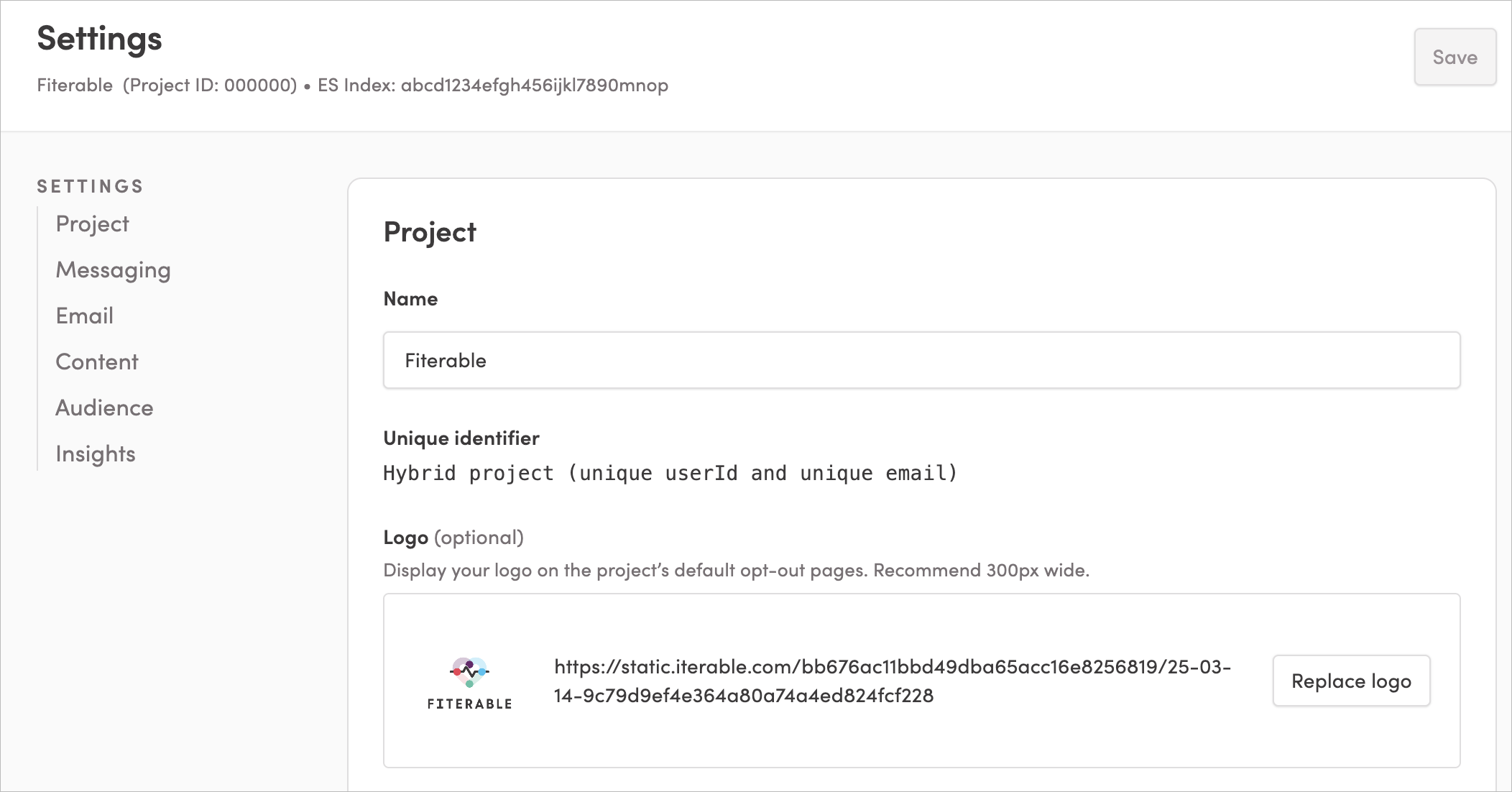 Project Settings page