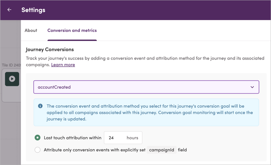 Adding a conversion event to an existing journey