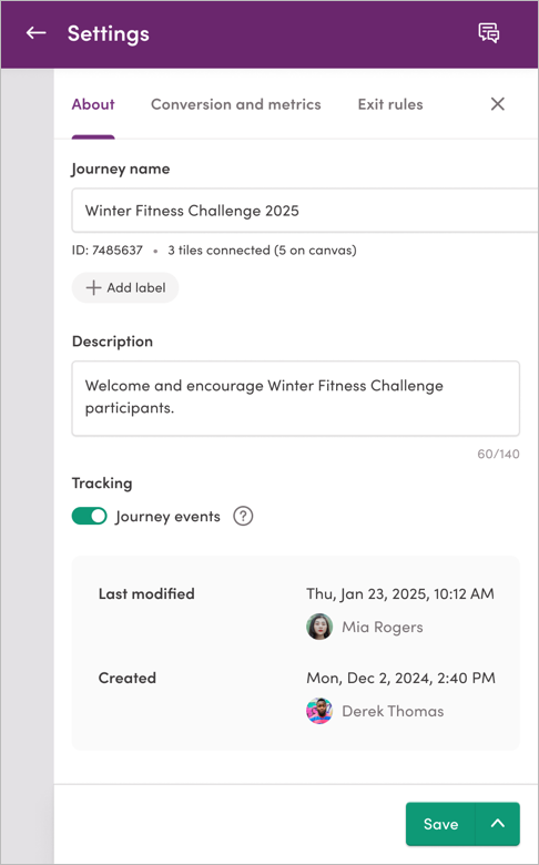 Turning on event tracking for a published journey