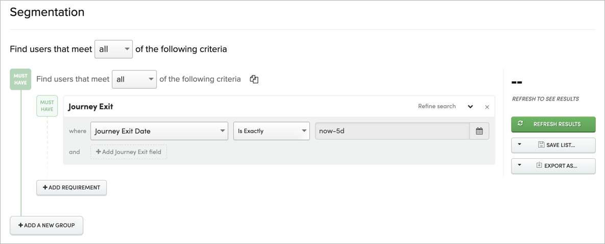 Creating user lists using journey exit event data