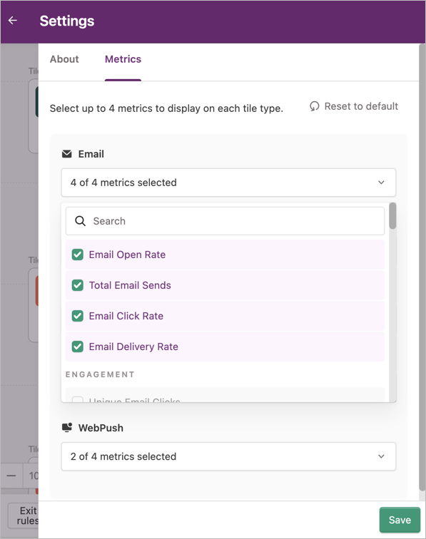Selecting metrics to display on tiles