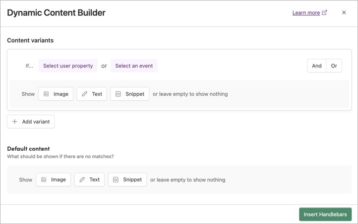 The Dynamic Content Builder menu