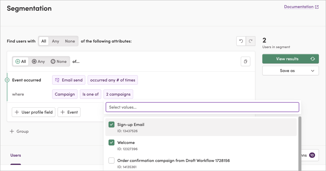 Selecting multiple campaigns